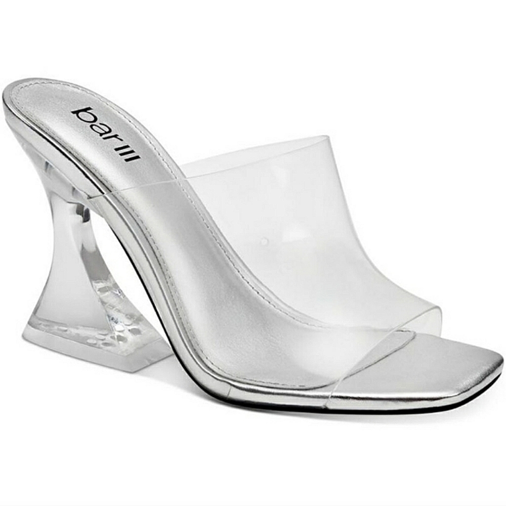 New w/Box Bar III Cherr Clear Vinyl Acrylic Heel Dress Mules/Sandals Size 7.5